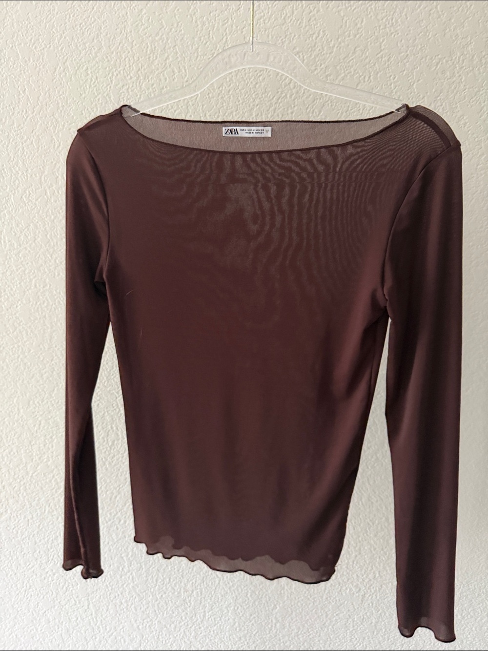 Zara Brown Long Sleeve Sheer Top